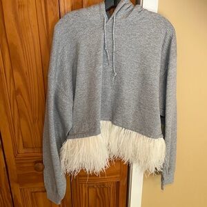 Opening Ceremony Grey Hoodie with White Feather Hem NWT Sz M/L